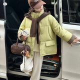 女童2025年冬季新款小清新立领月光绿棉衣女大童户外加绒披肩棉服，童装棉衣，祺儿童装