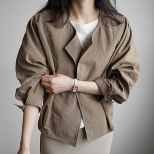 小個子寬松短外套襯衫 韓版 文藝氣質休閑外穿開衫 上衣 女2023春秋季