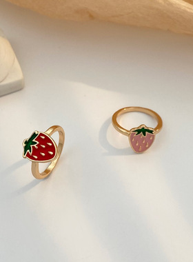 欧美跨境时尚小蘑菇草莓开口戒指