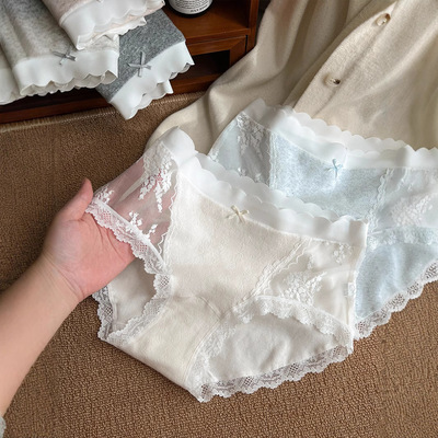 新疆长绒棉女士纯棉内裤纯欲蕾丝内裤中腰网纱无痕甜美三角裤女