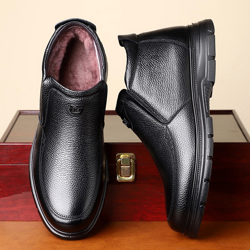 高端冬季男士头层牛皮保暖棉鞋