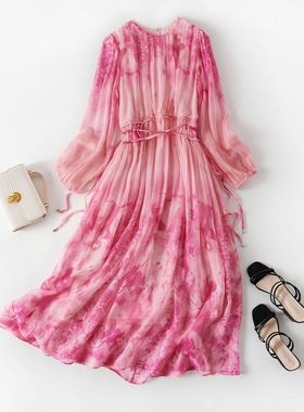 女装真丝连衣裙桑蚕丝OL气质通勤沙滩长裙夏季新款86032