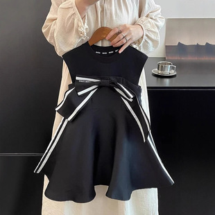 公主连衣裙3 外贸韩版 气质条纹蝴蝶结无袖 2026新款 8岁 小女儿童装