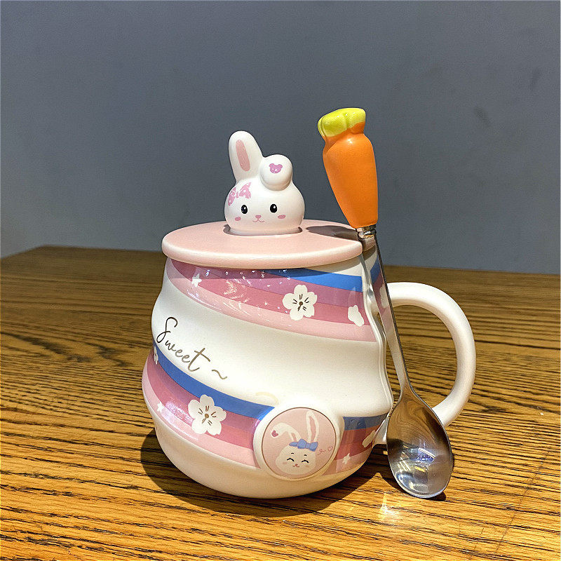 颜值马克杯创意个性兔子水杯陶瓷杯韩版女学生可爱早餐咖啡杯子