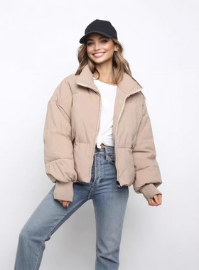Women Winter Cropped Puffer Coat Short Warm Quilted Jacket