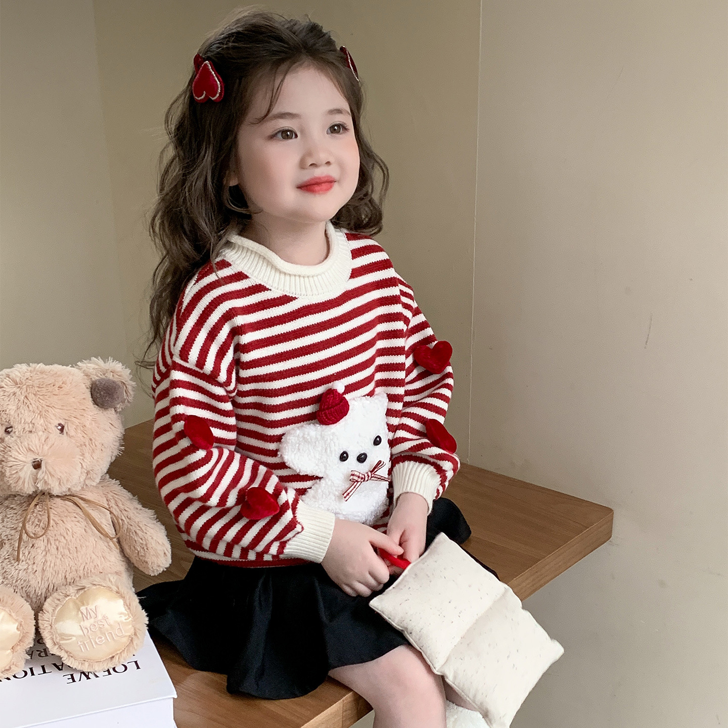 儿童条纹加厚毛衣秋冬季2025新款洋气保暖上衣女童打底针织衫P69，童装毛衣，祺妙童装