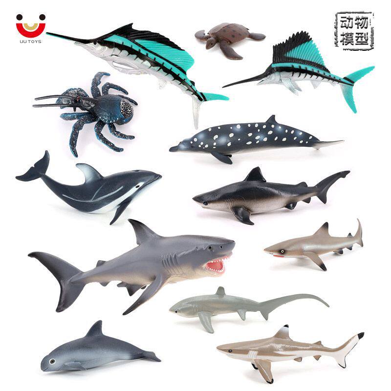 12种海洋动物模型鲨鱼海豚旗鱼鲸鱼海龟椰子蟹儿童认知玩具摆件