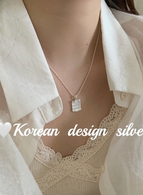 韩版2025年秋冬ins新款 S925纯银拉丝方形英文蓝锆石圆珠项链叠戴