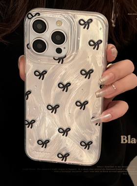 羽纱full screen black bow case适用iphone 11 12 13 14 15 16 plus 17 pro max