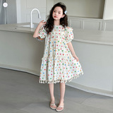 女童夏季泡泡袖连衣裙2025新款儿童韩系波点大蝴蝶结公主裙短袖裙，商品下架区，祺儿童装