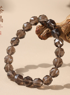 自然茶晶切面珠手串钻石角度通透干净手链简约时尚饰品女礼物货源