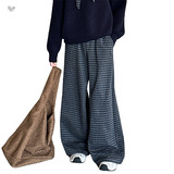 女童休闲格子裤加绒加厚2025年新款中大童阔腿裤直筒裤洋气拖地裤，童装裤子，祺儿童装