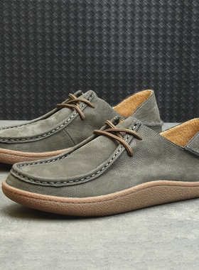 休闲鞋透气系带懒人鞋复古真皮皮鞋士新款软皮软底青年皮鞋