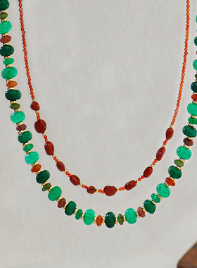 国风新中式复古轻奢天然石双层叠戴项链女百搭简约个性小众锁骨链