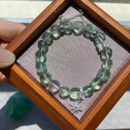 【流萤梦】天然绿萤石手链小红书同款清露冰透白水晶手串饰品