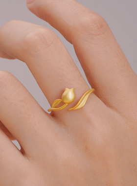 S925纯银郁金香戒指女气质轻奢优雅简约设计开口戒七夕节日礼物