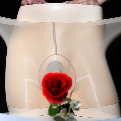 CD变装大佬无腰油光平角短裤士丝袜内裤jj套枪弹分离超薄透明伪娘