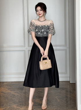 礼服裙2025夏季新款女装法式设计感蕾丝拼接收腰大摆连衣裙21706