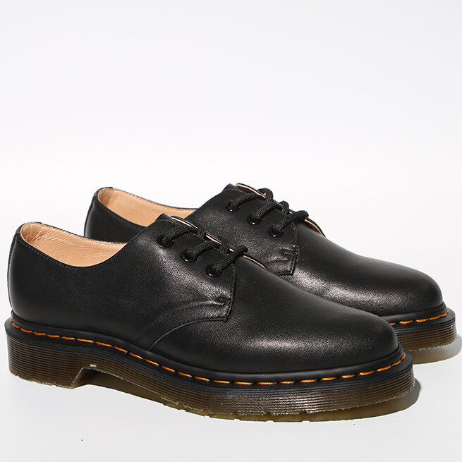 手工马丁鞋女DR1461黑色软皮3孔欧美平跟工装鞋情侣鞋