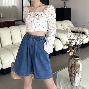 牛仔短裤 子宽松五分裤 女夏季 腰垂感百搭显瘦休闲裤 薄款 港风时尚