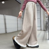 女童2025年冬季新款珍珠毛边羊驼绒针织微喇裤女大童加绒休闲裤子，童装裤子，祺儿童装
