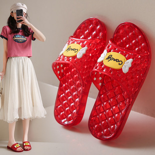 水晶拖鞋女居家可外穿喜庆红色平底防滑室内洗澡家居凉拖