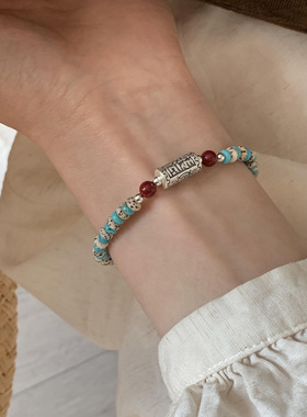 YIN银次元足银999国风简约绿松石手串女复古纯银手链级感串珠手饰