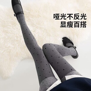 棉竖条纹打底裤可加工棉竖条纹烟灰色波点植绒连裤袜丝袜女外穿加