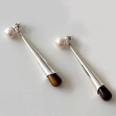 大气SophieBuhai法式复古黑玛瑙重工珍珠耳环长款吊坠耳饰earring