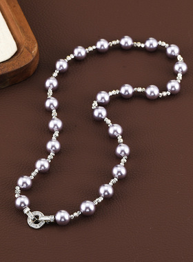轻奢级感双扣亮仿施家珍珠项链锁骨链女小众气质百搭颈链