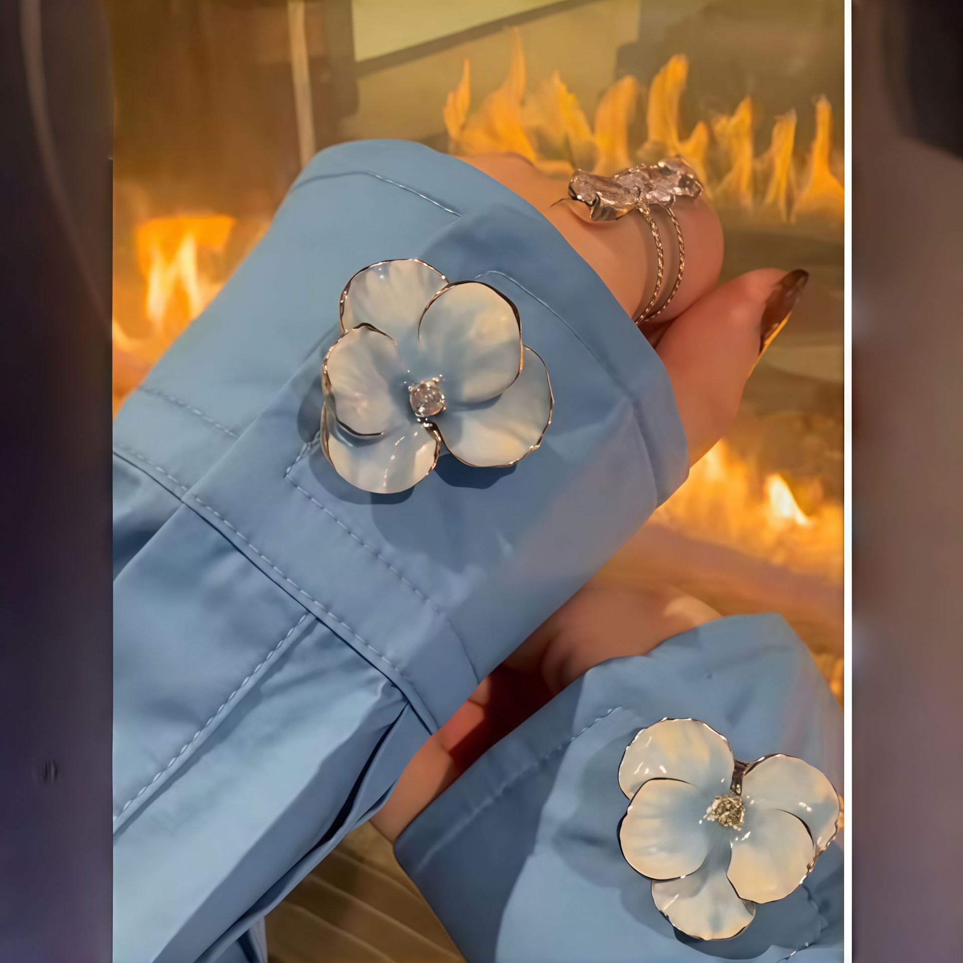 Button Covers超仙蓝色渐变袖扣衬衫礼服领扣衣物配饰免缝制按扣