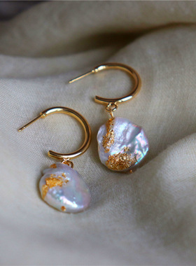 SUU设计款 淡水复古宫廷风欧美气质 炫彩巴洛克金箔修饰纽扣珍珠