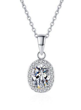 925纯银椭圆包群镶项链女莫桑石小巧锁骨链镀pt950金饰品厂家