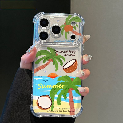 Seaside Coconut Tree Clear Shockproof Soft Phone Case 适用 iPhone 17 Pro Max 16 15 14 13 12 11
