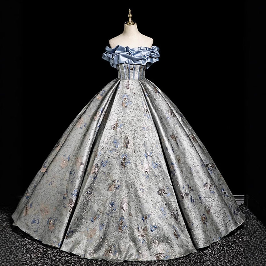 蓝色艺考成人礼轻晚礼服18岁女生中生毕业礼服合唱蓬蓬裙演出服