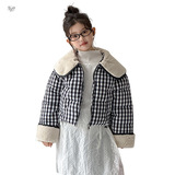 女童棉服外套2025年冬季新款中大童韩系格子棉衣短款面包服大翻领，童装棉衣，祺儿童装