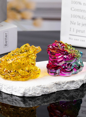 琉璃金蟾摆件 招财水晶金蟾工艺品蟾蜍桌面摆件