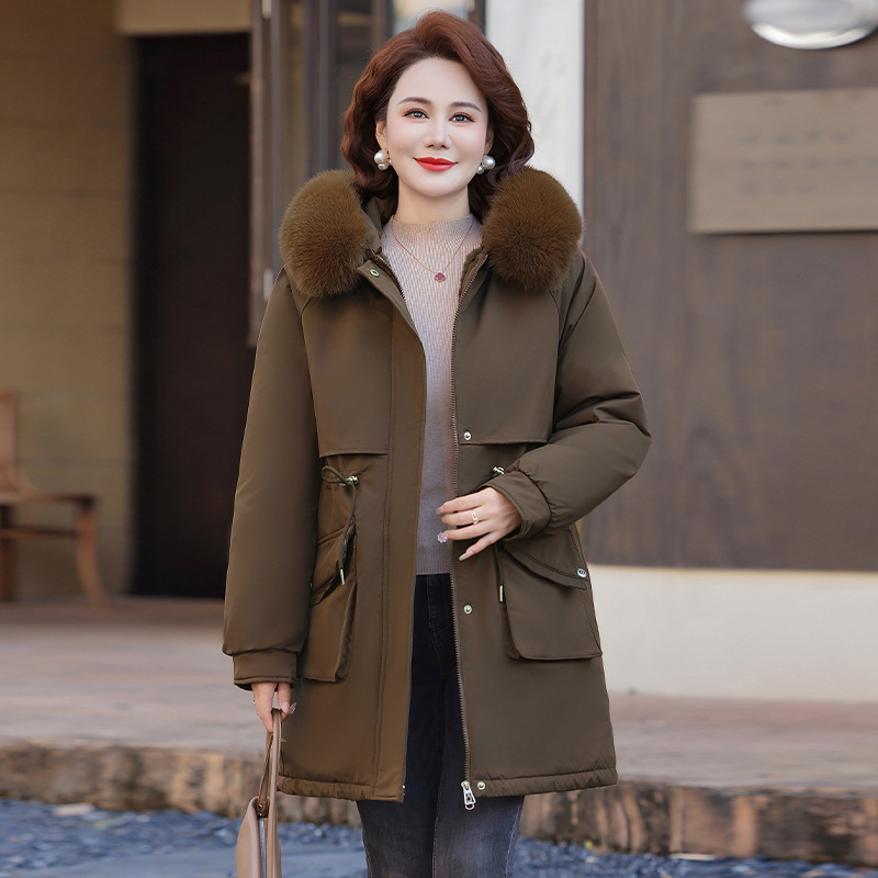 派克服中年妈妈冬装加绒加厚派克棉服冬季新款中老年女装棉衣外套