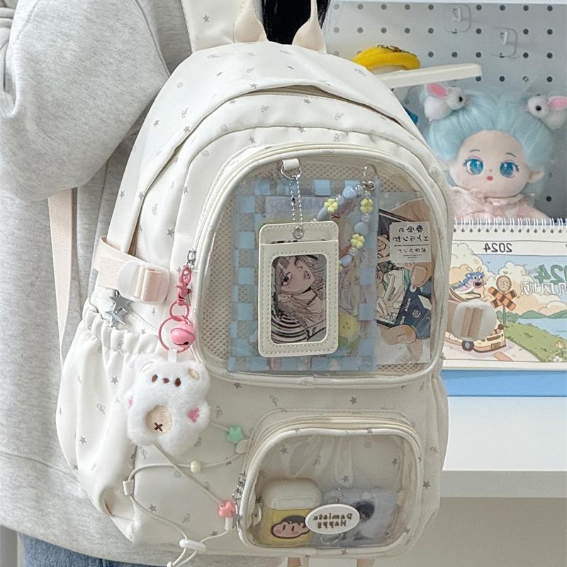 颜值书包女初中生可爱日系透明吧唧痛包大食量双肩包学生背包潮