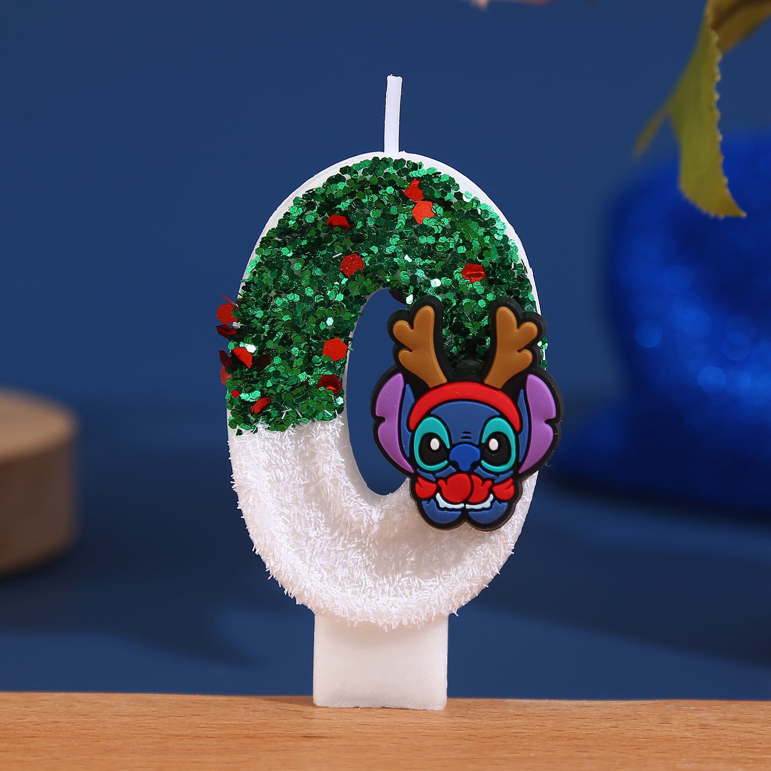 跨境史迪奇数字蜡烛新款超闪亮片庆生蛋糕圣诞插件节日氛围感鹿角