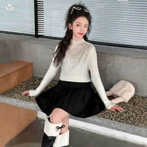 女童2025年春秋新款洋气满天星打底毛衣女大童户外韩系甜美毛毛衣，童装毛衣，祺儿童装