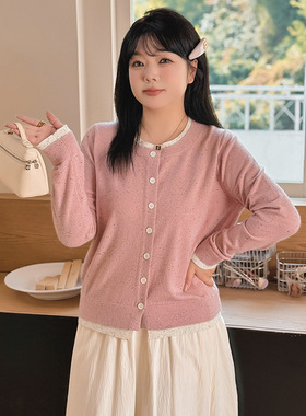 大码女装撞色毛衣2025春款胖mm设计感彩点针织衫女外套22832乃粒