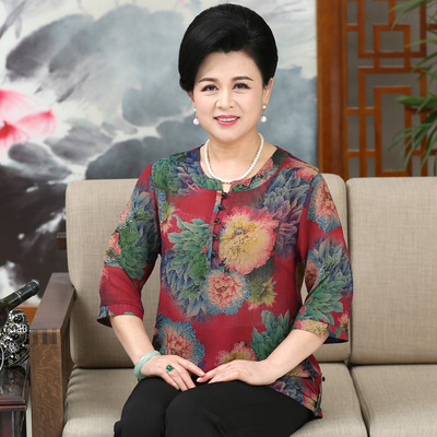 中老年女装桑蚕丝大码T恤妈妈装