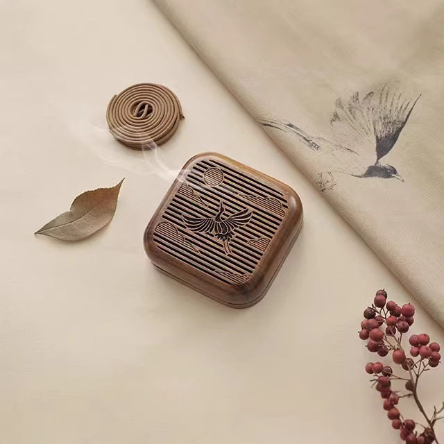 香炉胡桃木国风盘香盒古朴古雅静心禅意手工家居禅茶