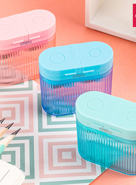 得力68664双孔卷笔刀小学生用粗杆铅笔转笔刀便携削笔刀文具