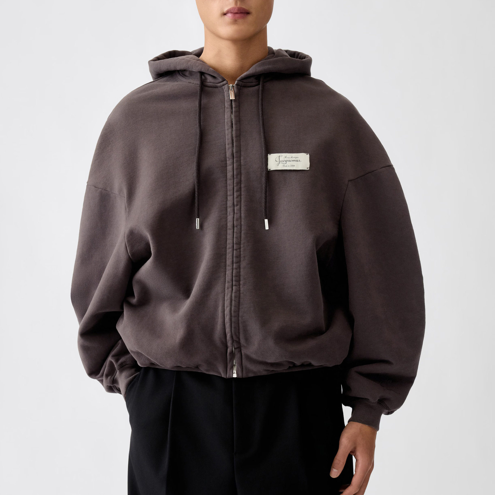 Jac 26年秋季新款炭灰色拉链连帽卫衣短款抽绳下摆女同款帽衫
