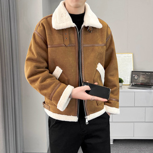羊羔绒加厚保暖上衣冬季新款潮流青年男女时尚百搭翻领情侣款外套