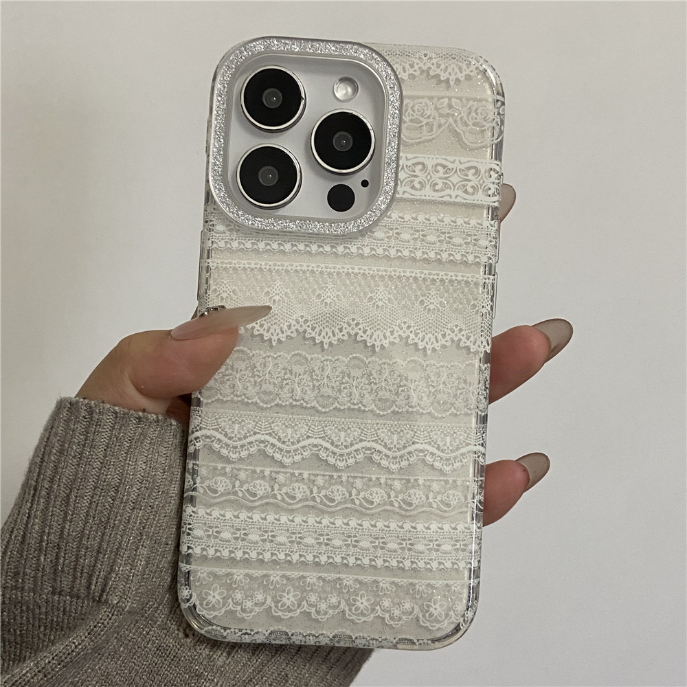 韩系风白色蕾丝适用iPhone17pro手机壳16PM个性15pro防摔13蝴蝶结
