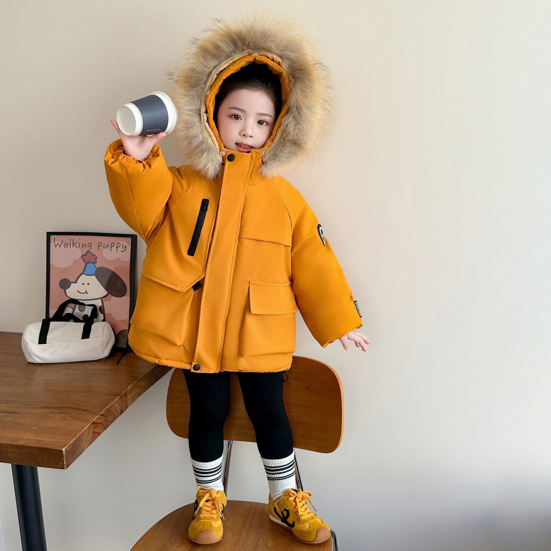 女童棉服冬装2025新款洋气中长款儿童冬季外套加绒加厚派克服P115，童装棉衣，祺妙童装