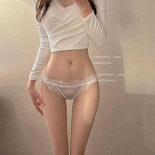日系内裤 微透网纱 蕾丝开叉花边森系少女舒适纯欲低腰三角裤
